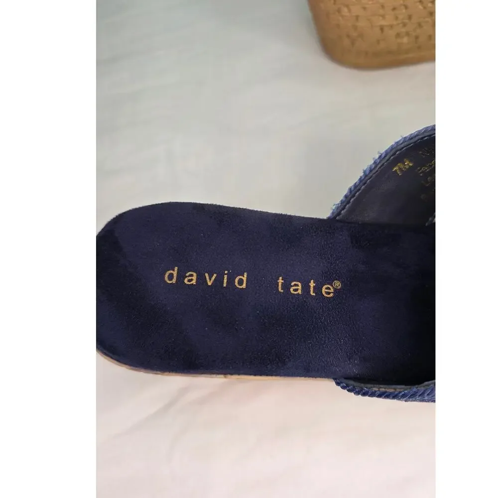 David Tate Navy Fabric Wedge Slide Sandals 7M Comfort Cushioned Resort Casual
